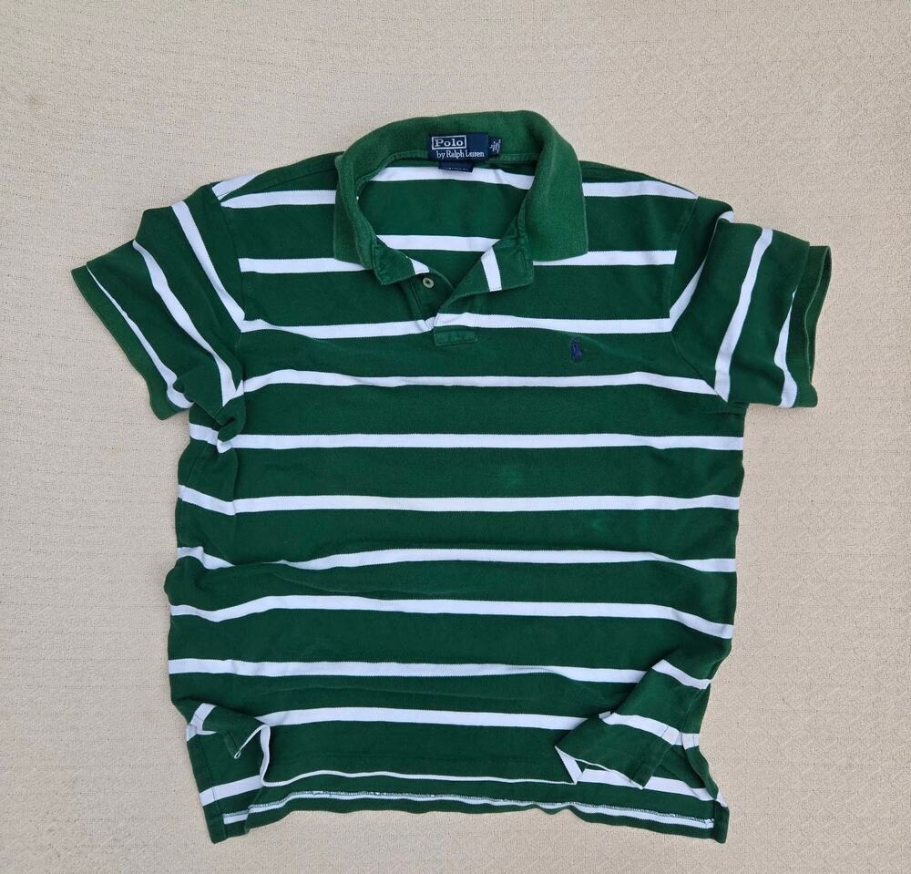 ralph lauren green striped cotton polo size m preppy old money ♡